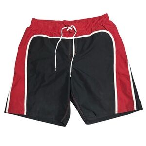 VTG Nike Grey Tag Swim Trunks Board Shorts Color Block Red Black‎ White Retro -L